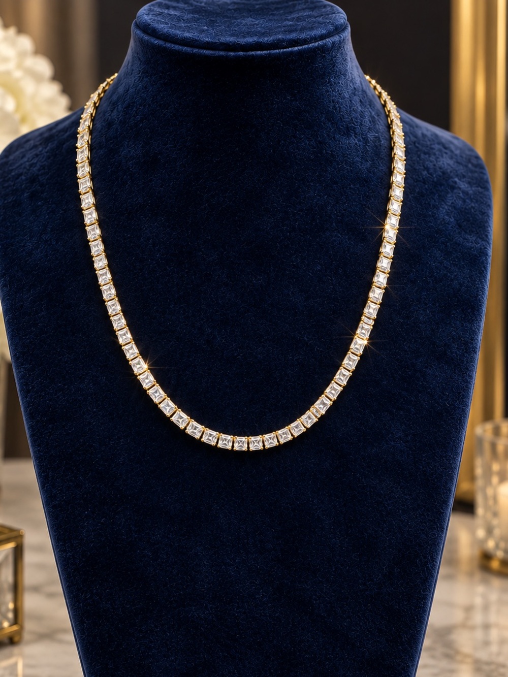 18k 38ct Asscher Cut Tennis Necklace